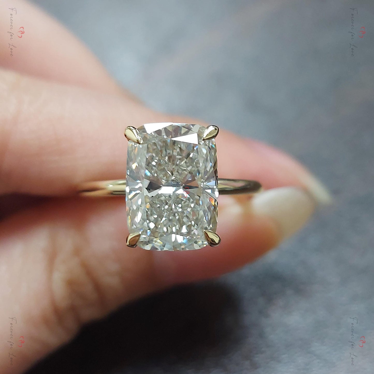 7 Ct Cushion Moissanite Solitaire Engagement Ring Cushion cut 1Ct Moissanite Brilliant Cut engagement ring in 935 Argentium Silver — custom handcrafted by Forever For Love