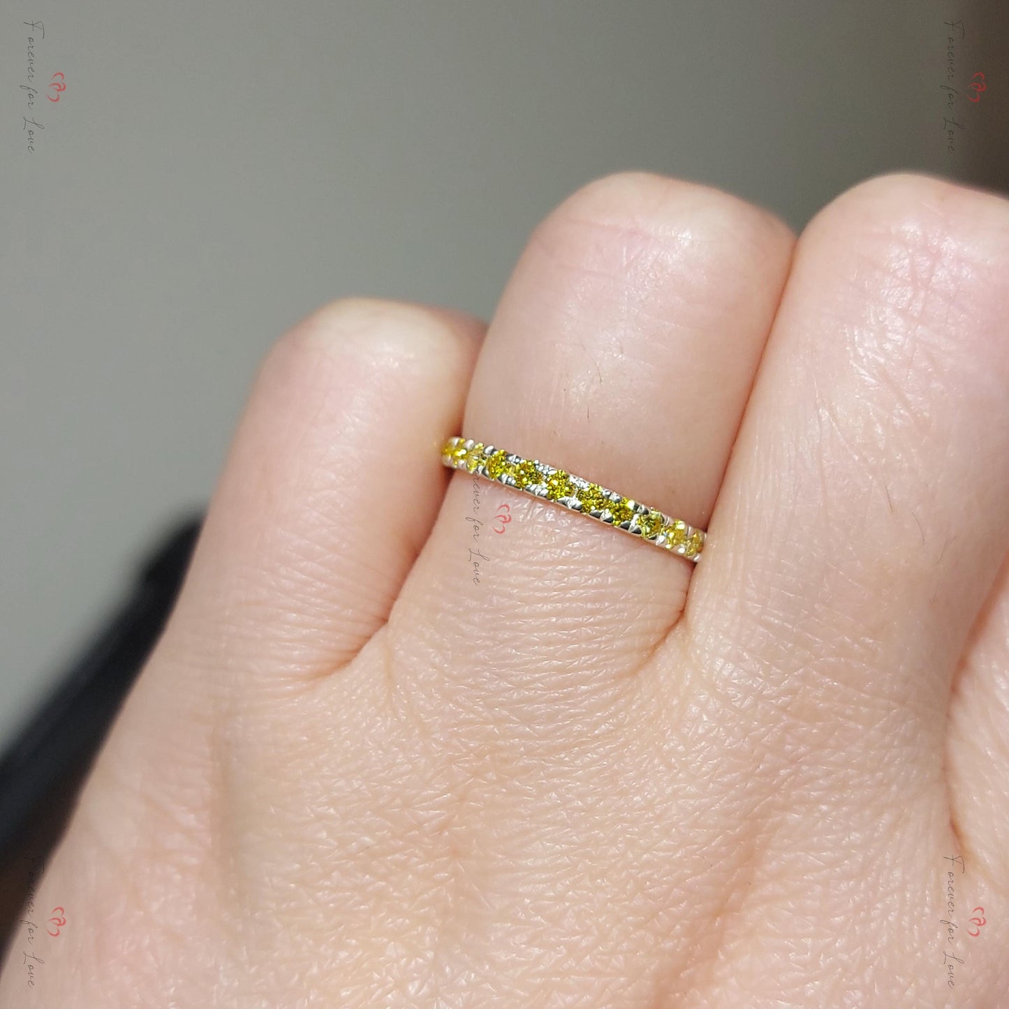 Round Yellow Diamond Half Eternity Band Round cut Moissanite Brilliant Cut engagement ring in 935 Argentium Silver — custom handcrafted by Forever For Love
