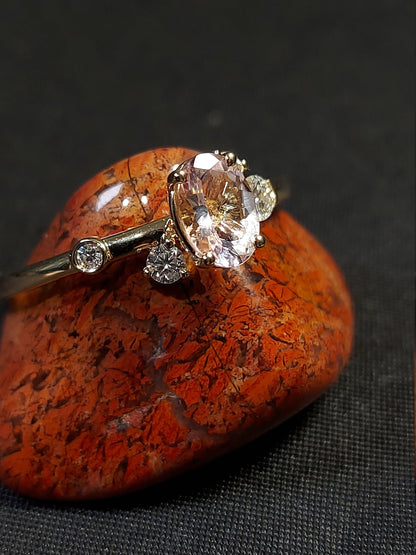 1 Ct Oval Natural Diamond, Morganite Engagement Ring