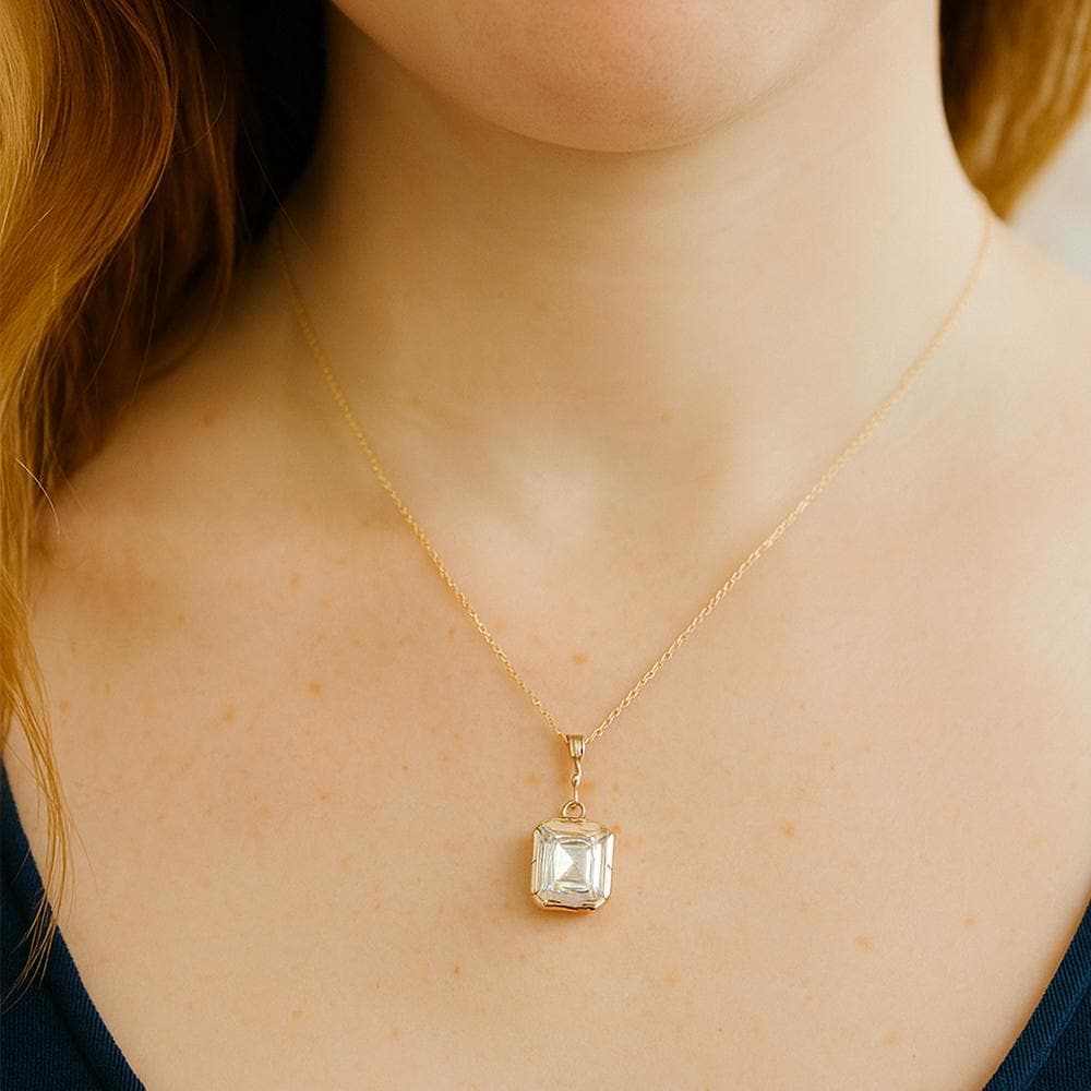 Emerald Moissanite Necklace, 14k Yellow Gold, Dainty Minimalist Pear Pendant, Real Diamond Womens Necklace, Special Gift For Her. Moissanite engagement ring in Gold or Platinum — custom handcrafted by Forever For Love