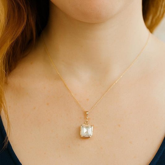 Emerald Moissanite Necklace, 14k Yellow Gold, Dainty Minimalist Pear Pendant, Real Diamond Womens Necklace, Special Gift For Her.