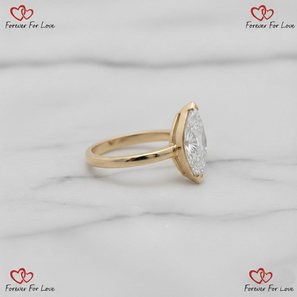 4ct E, VVS2, IGI-zertifizierter Marquise Ring, einzigartiges Design, Marquise-Diamant-Verlobungsring, Labordiamant, Jahrestagsring, perfektes Geschenk. Marquise cut Moissanite engagement ring in 935 Argentium Silber — custom handcrafted by Forever For Love