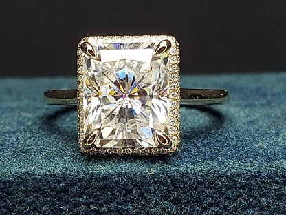 5 Ct Radiant Moissanite Halo Engagement Ring