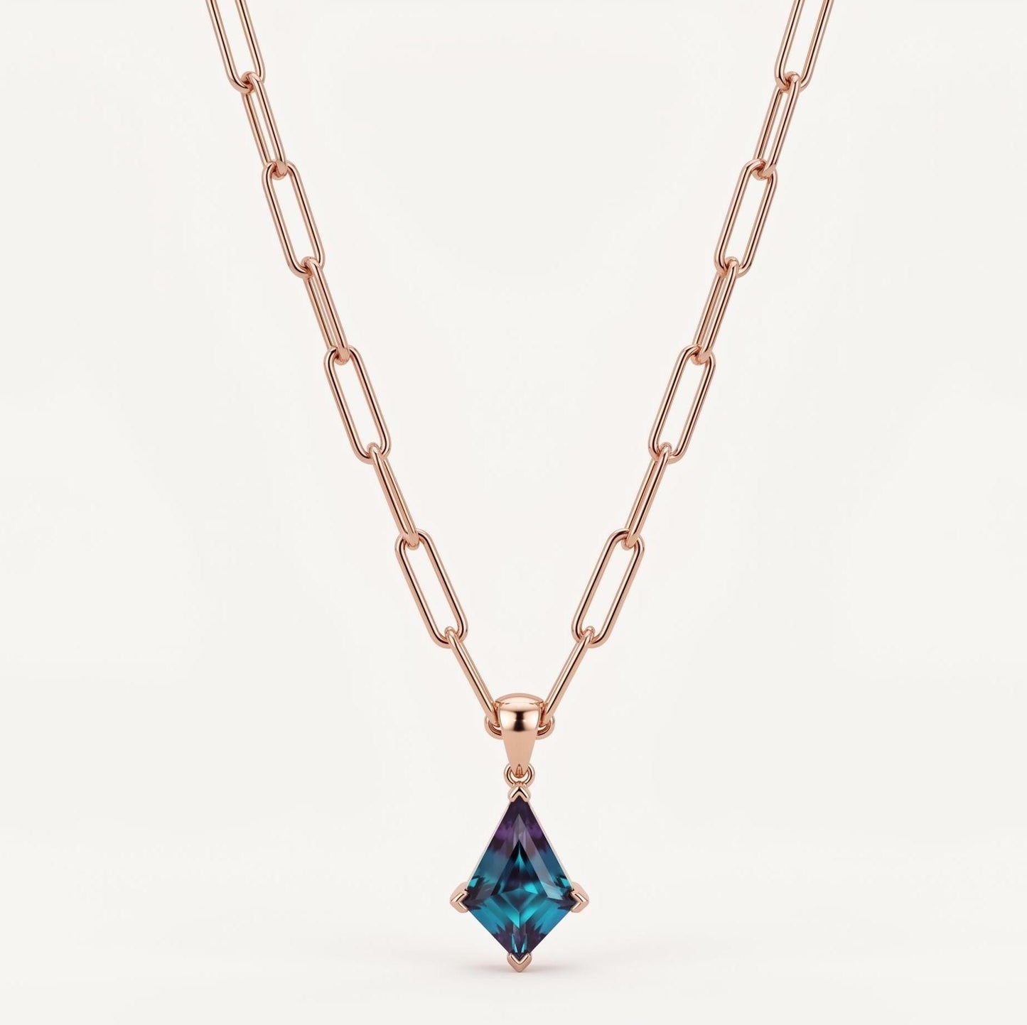 Kite alexandrite Paper clip necklace solid 14k gold vintage unique Personalized pendant for women gemstone Pendant Perfect gift for her Moissanite engagement ring in Gold or Platinum — custom handcrafted by Forever For Love