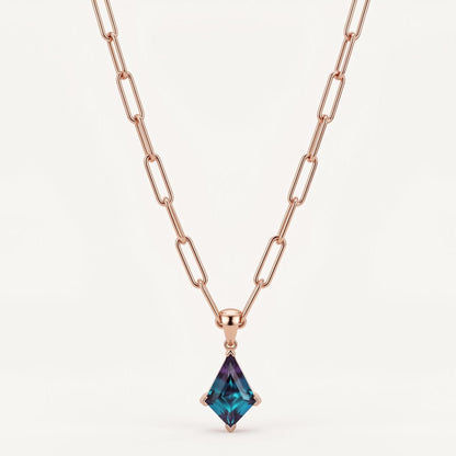 Kite alexandrite Paper clip necklace solid 14k gold vintage unique Personalized pendant for women gemstone Pendant Perfect gift for her