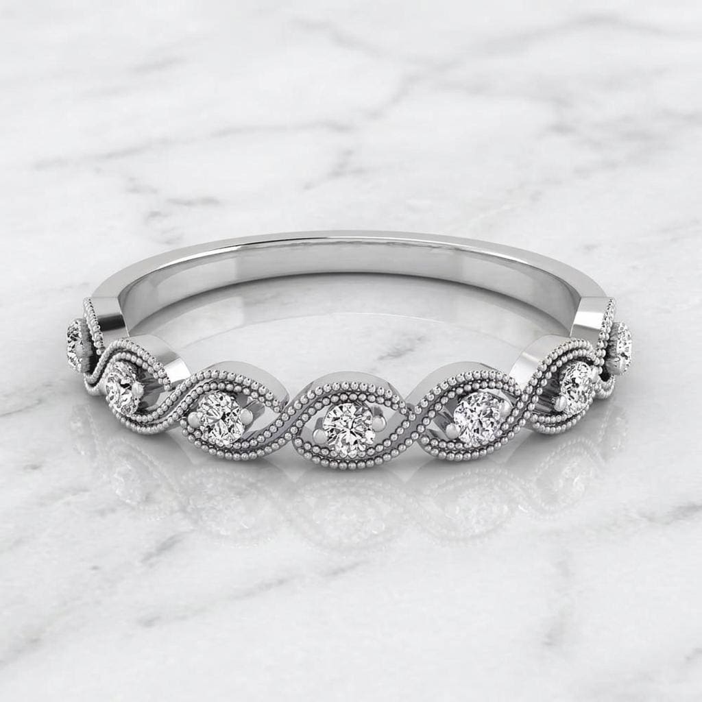 14k Solid Gold Art Deco Wedding Band, Pave Diamond Ring, Vintage Wedding Ring, Half Eternity Band, Milgrain Band Dainty Lab Grown Diamond