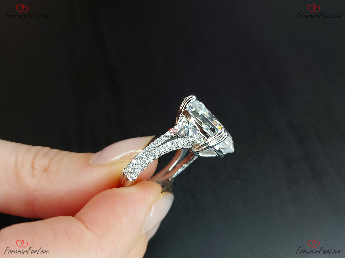 2.5 Ct Oval Moissanite Hidden Halo Engagement Ring Oval cut 1Ct Moissanite Brilliant Cut engagement ring in 935 Argentium Silver — custom handcrafted by Forever For Love