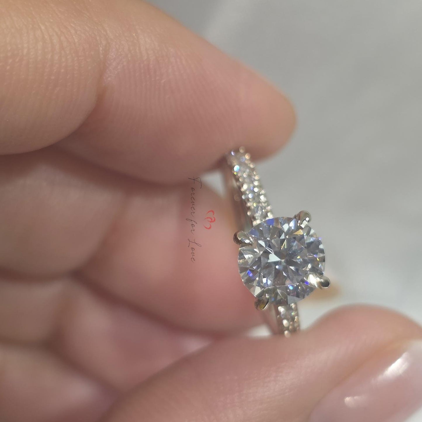 1 Ct IGI Certified Round Lab Diamond Solitaire Engagement Ring Round cut 1Ct Moissanite Brilliant Cut engagement ring in 935 Argentium Silver — custom handcrafted by Forever For Love