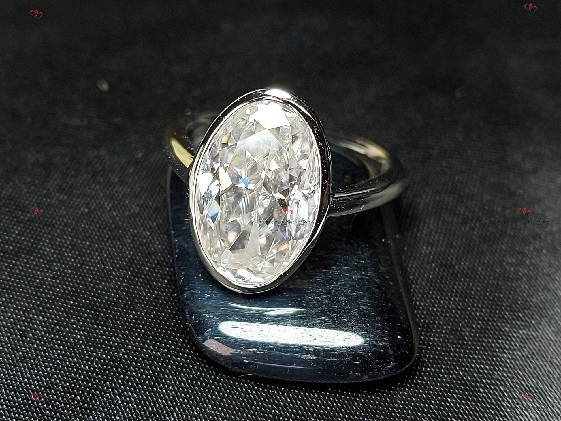 6 CT Moissanite Engagement Ring with bezel, 14*9mm Elongated Crushed Ice Oval Cut Ring, Modern Oval Diamond Ring, 14k Solid Yellow Gold.