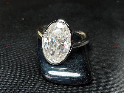 6 CT Moissanite Engagement Ring with bezel, 14*9mm Elongated Crushed Ice Oval Cut Ring, Modern Oval Diamond Ring, 14k Solid Yellow Gold.
