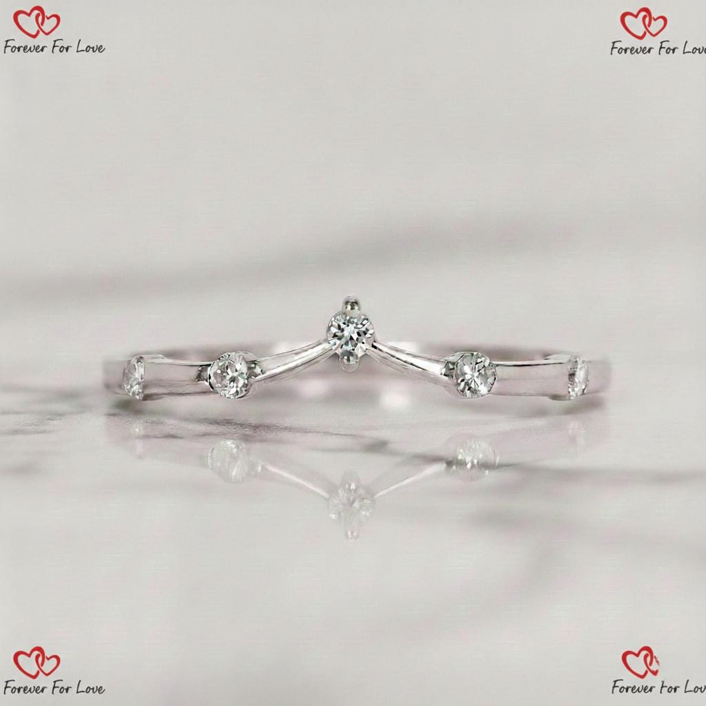 Curved Wedding Band Unique Diamond Stacking Ring Women Solid Yellow Rose White Gold Ring Chevron Anniversary Ring Gift Distance Pave Ring
