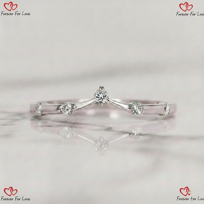 Curved Wedding Band Unique Diamond Stacking Ring Women Solid Yellow Rose White Gold Ring Chevron Anniversary Ring Gift Distance Pave Ring
