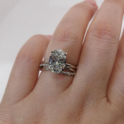 3 Ct Oval Lab Diamond Hidden Halo Engagement Ring