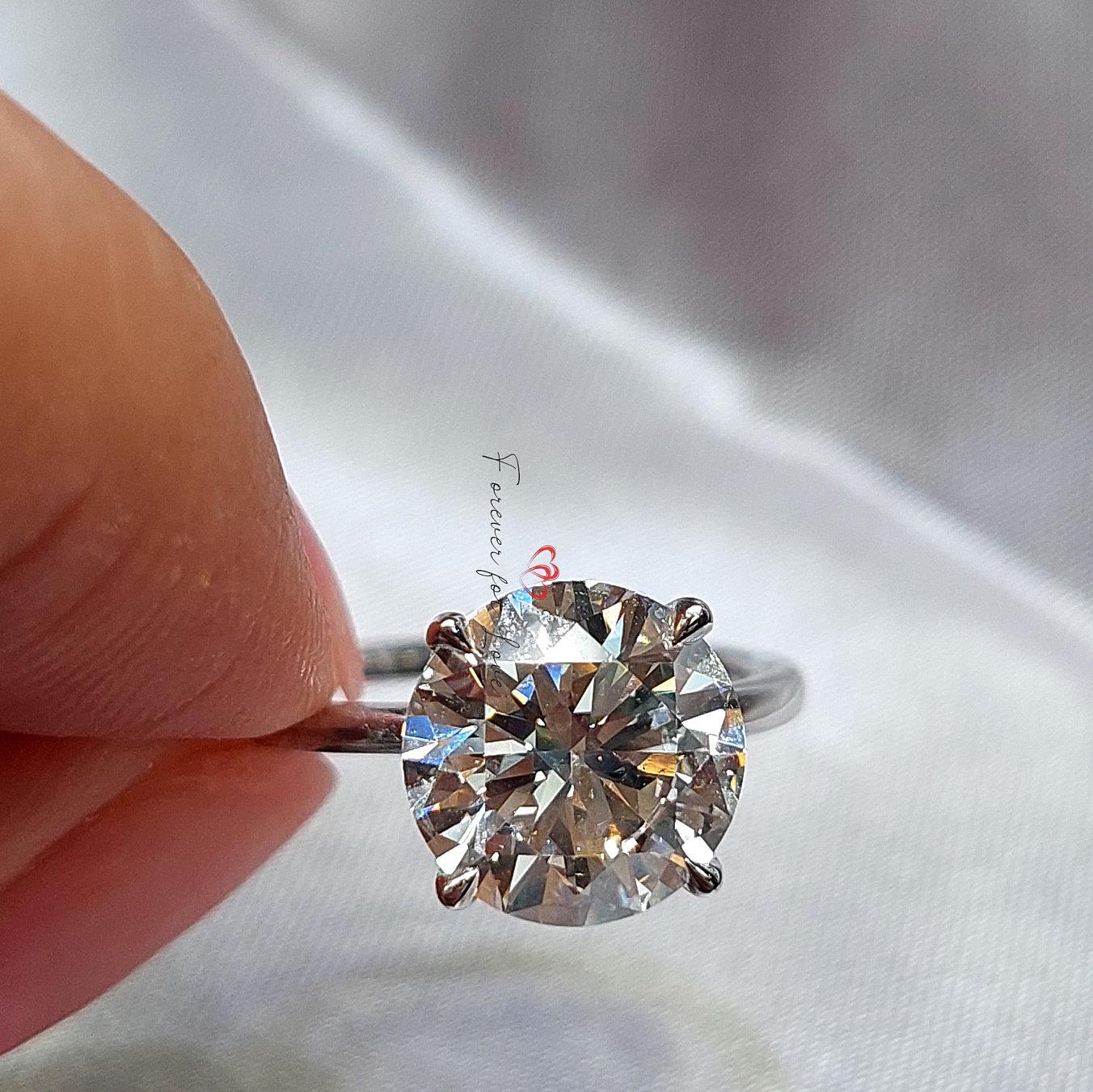3 Ct Round Lab Diamond, Moissanite Solitaire Engagement Ring