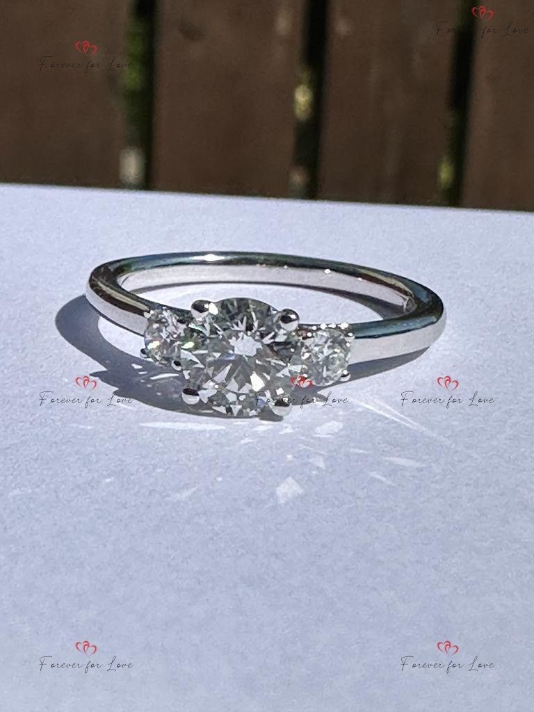 IGI Certified Round Lab Diamond Three Stone Engagement Ring