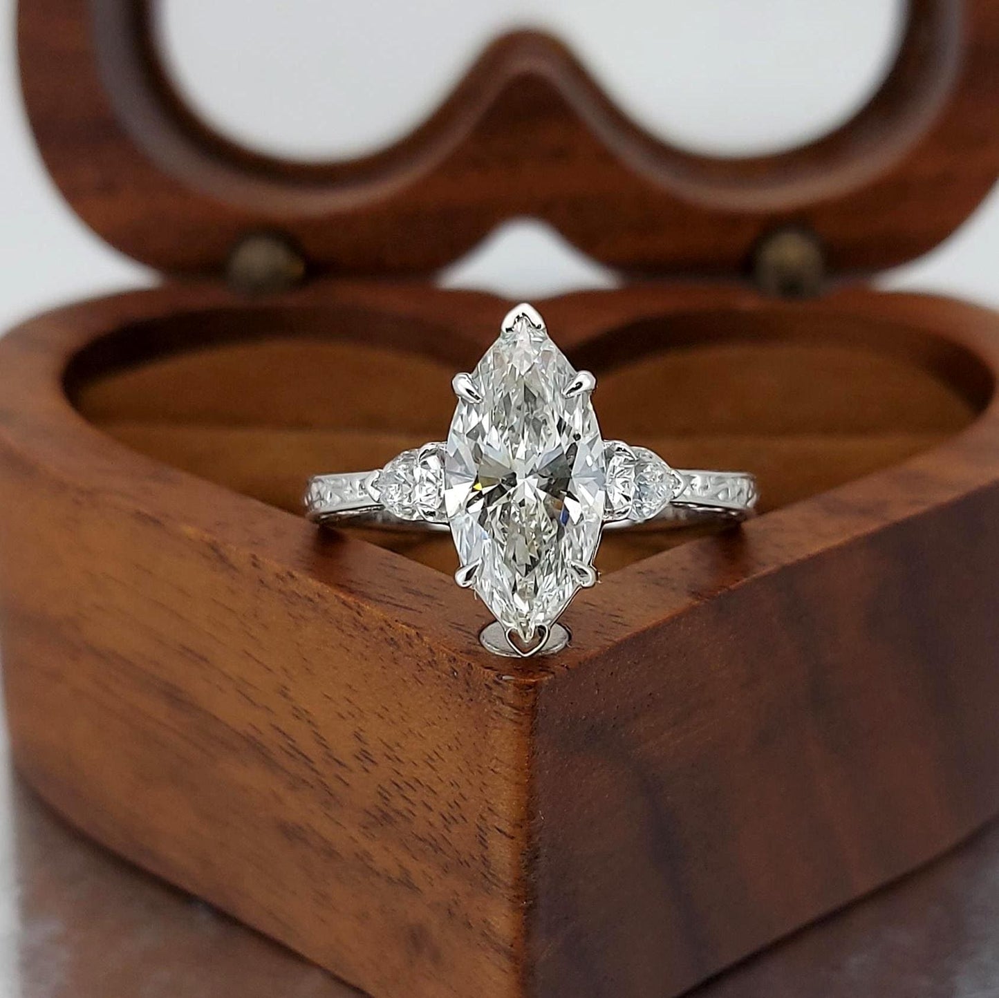 IGI Certified Marquise Lab Diamond Engagement Ring Marquise cut 1Ct Moissanite Brilliant Cut engagement ring in 935 Argentium Silver — custom handcrafted by Forever For Love