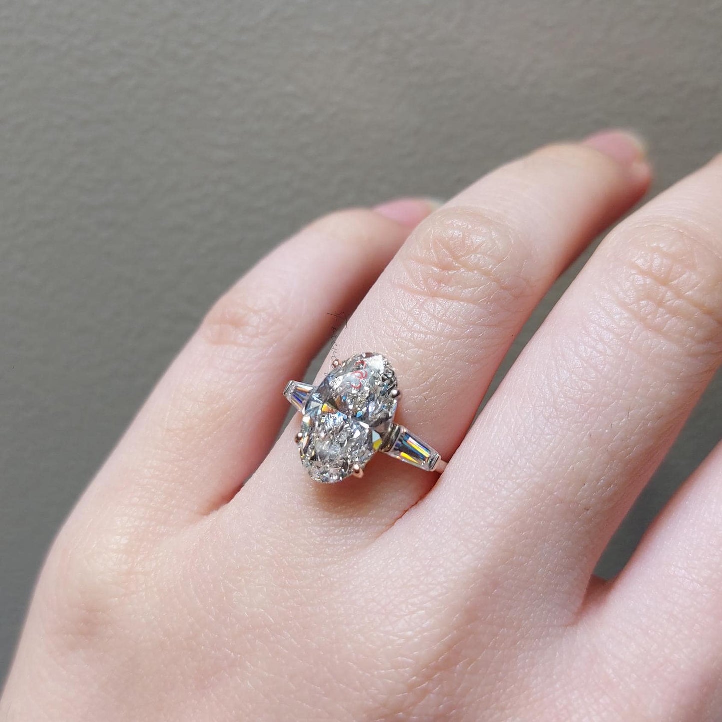 5 Ct Oval Lab Diamond Three Stone Engagement Ring Oval cut Moissanite engagement ring in Gold or Platinum — custom handcrafted by Forever For Love
