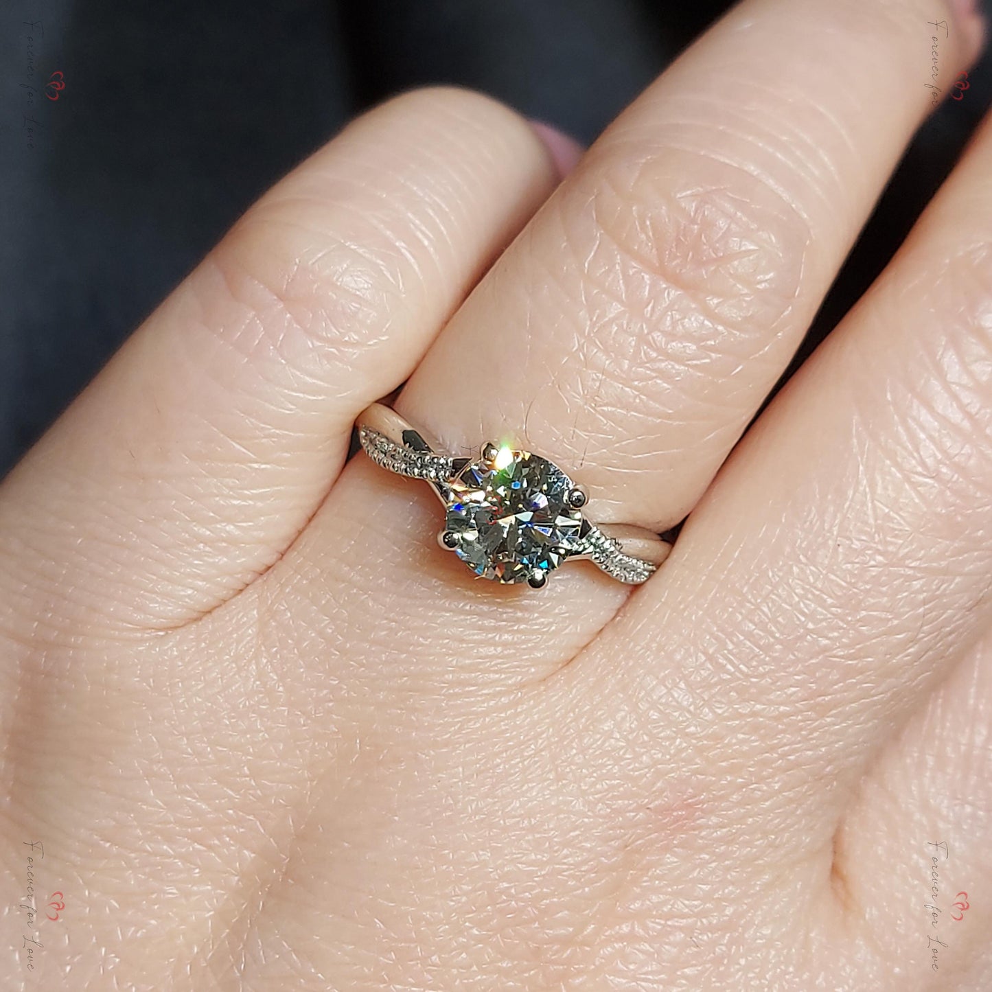 1 Ct IGI Certified Round Lab Diamond Solitaire Engagement Ring Round cut 1Ct Moissanite Brilliant Cut engagement ring in 935 Argentium Silver — custom handcrafted by Forever For Love