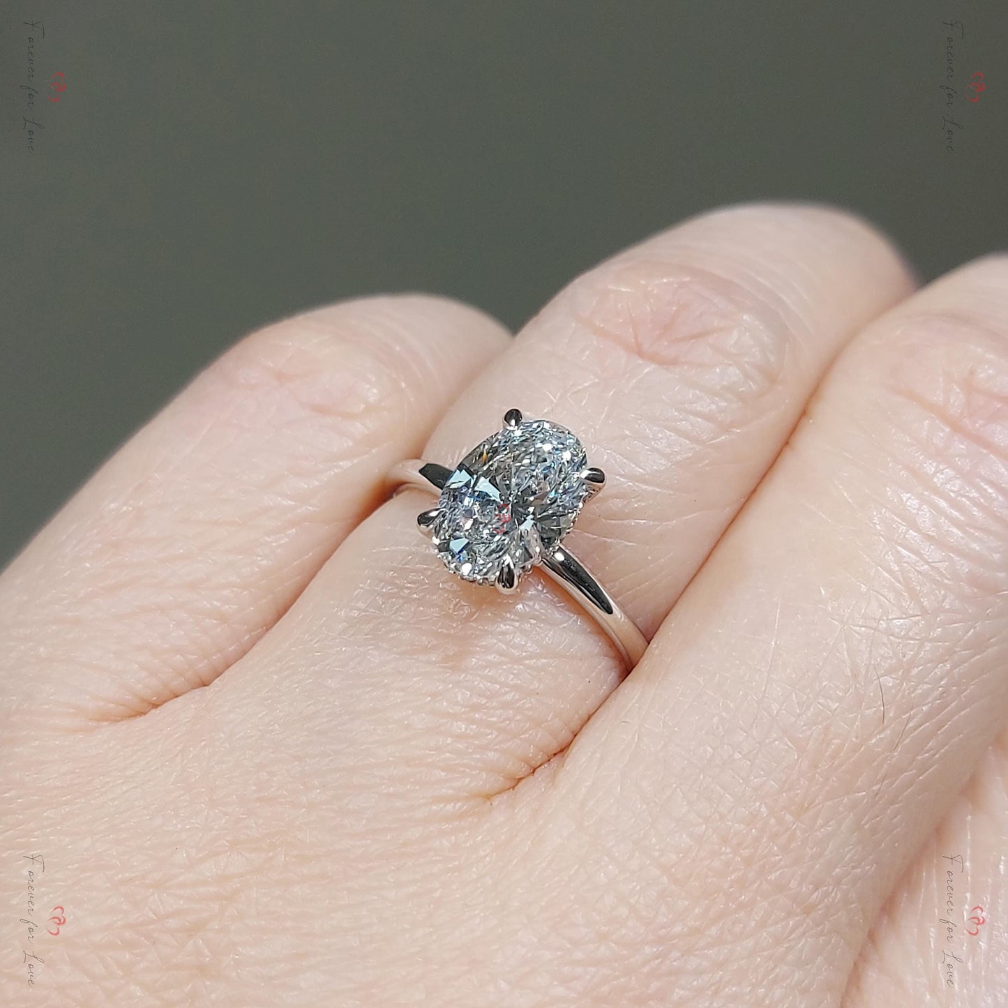 3 Ct Oval Lab Diamond Engagement Ring with Side Accents Oval cut 1Ct Moissanite Brilliant Cut engagement ring in 935 Argentium Silver — custom handcrafted by Forever For Love
