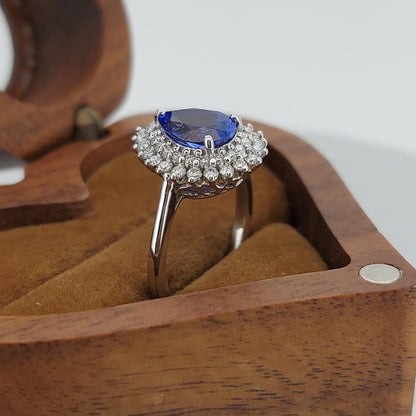 1.5 Ct Pear Natural Diamond, Tanzanite Halo Engagement Ring