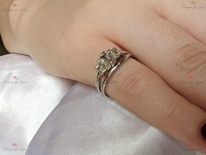 Baguette Natural Diamond, Sapphire Three Stone Engagement Ring