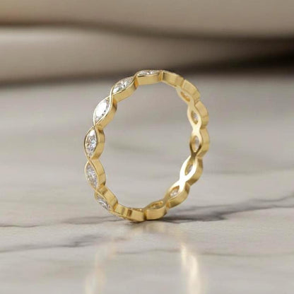 Diamond Marquise cut wedding east west band women Full eternity band Unique Yellow gold wedding vintage Matching bridal Stacking ring.
