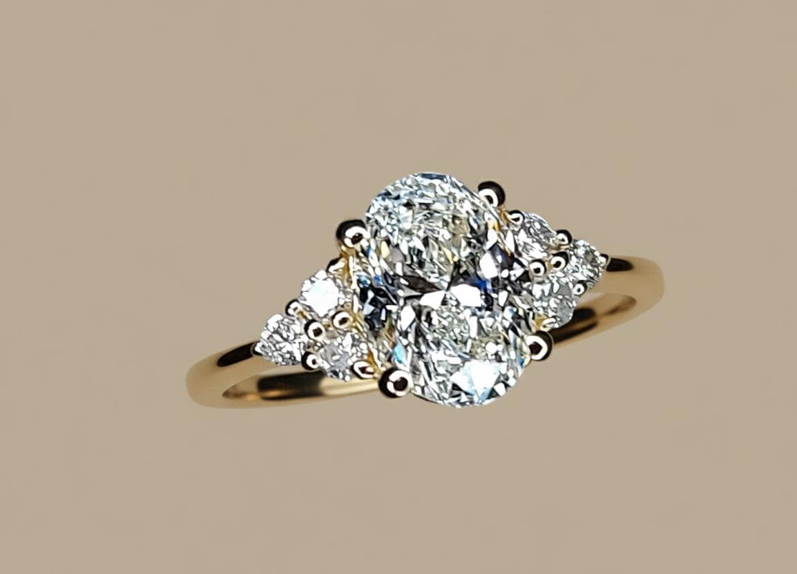 GIA Certified Oval Natural Diamond Three Stone Engagement Ring