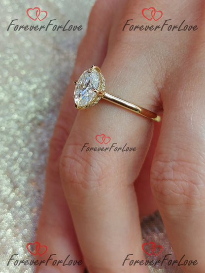1.5 Ct Oval Diamond, Moissanite Halo Engagement Ring