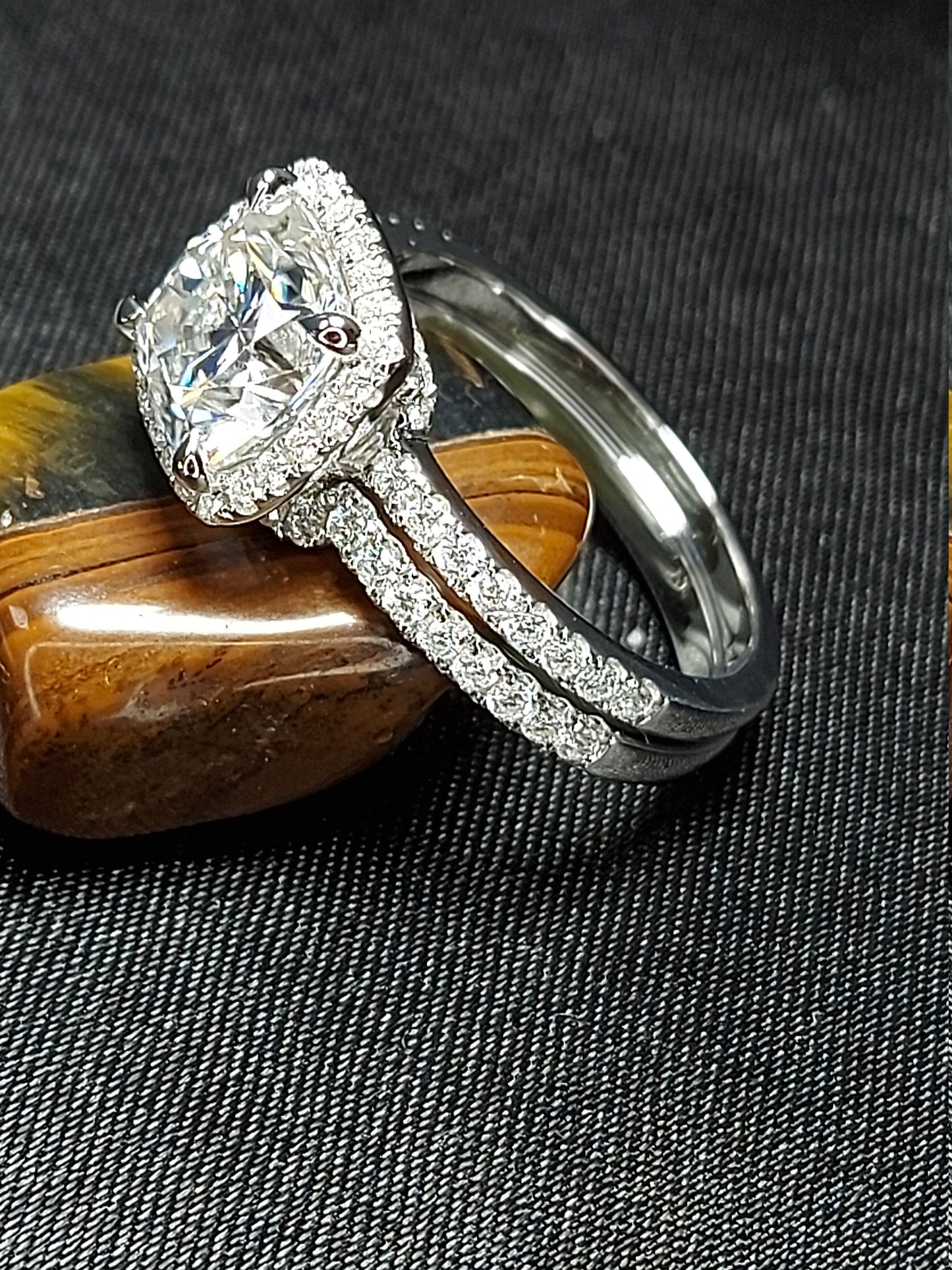 2.5 Ct Cushion Moissanite Eternity Band Cushion cut Moissanite Brilliant Cut engagement ring in 935 Argentium Silver — custom handcrafted by Forever For Love