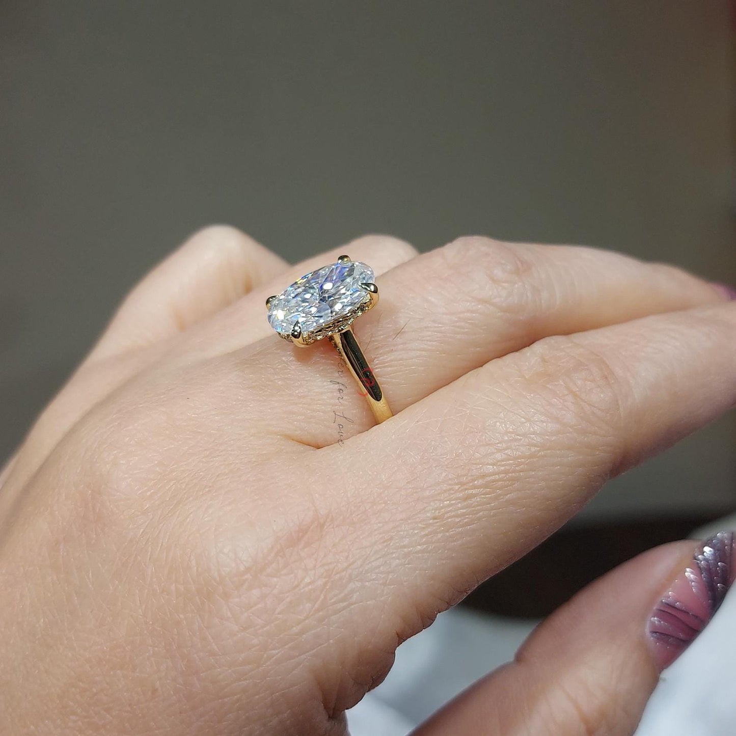 5 Ct Oval Diamond, Moissanite Halo Engagement Ring Oval cut 1Ct Moissanite Brilliant Cut engagement ring in 935 Argentium Silver — custom handcrafted by Forever For Love
