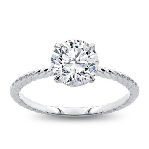 1 Ct Round Diamond Engagement Ring Round cut 1Ct Moissanite Brilliant Cut engagement ring in 935 Argentium Silver — custom handcrafted by Forever For Love
