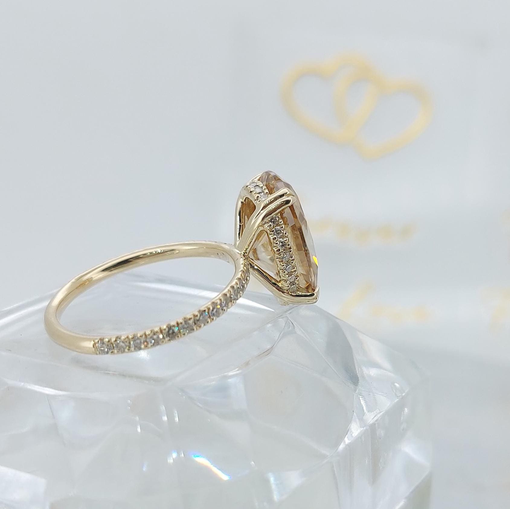 5.5 Ct Oval Yellow Moissanite Hidden Halo Engagement Ring