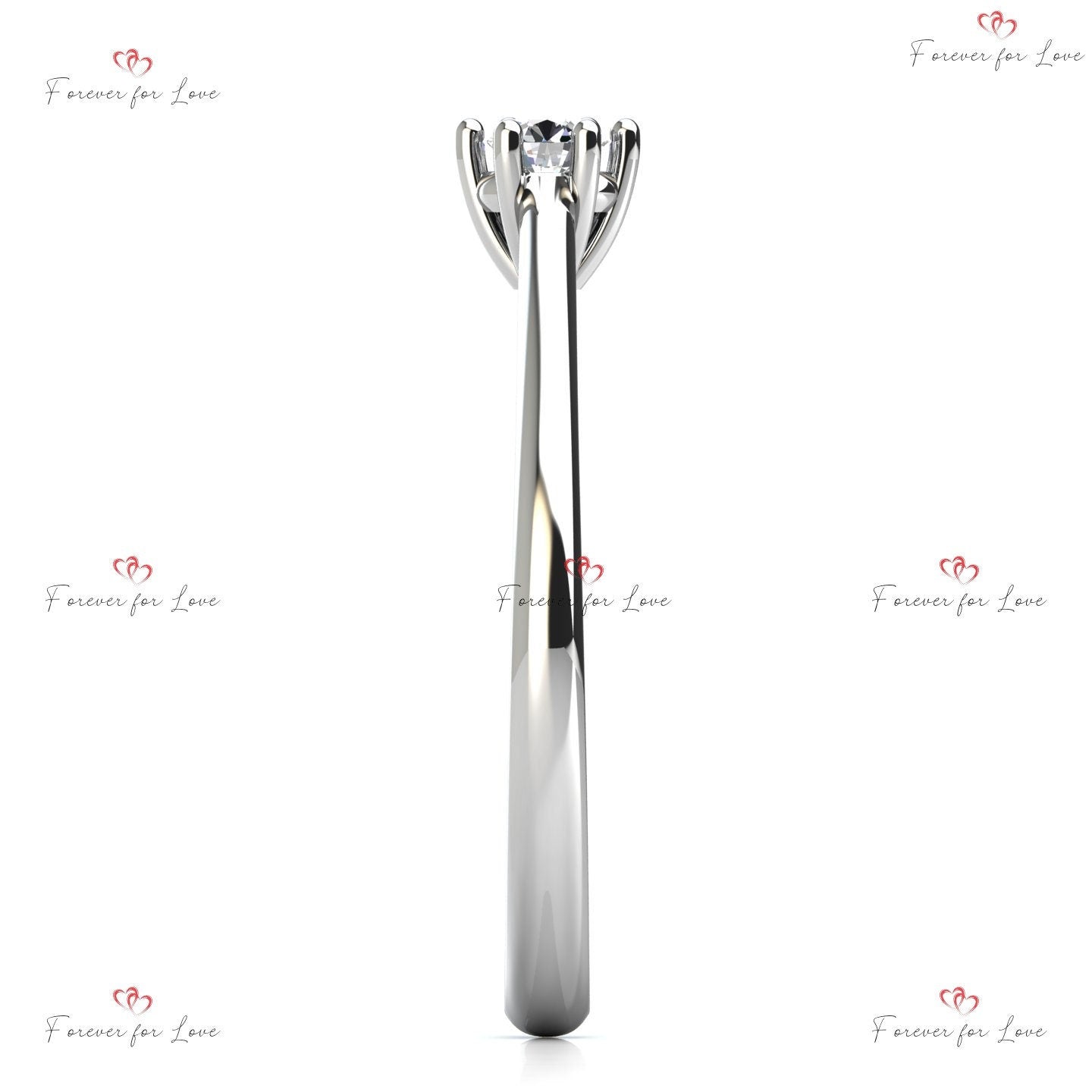 Solitaire Panier 6 Griffes avec Tige Éternité Diamant Naturel Rond Round cut 1Ct Moissanite taille brillant engagement ring in Gold or Platinum — custom handcrafted by Forever For Love