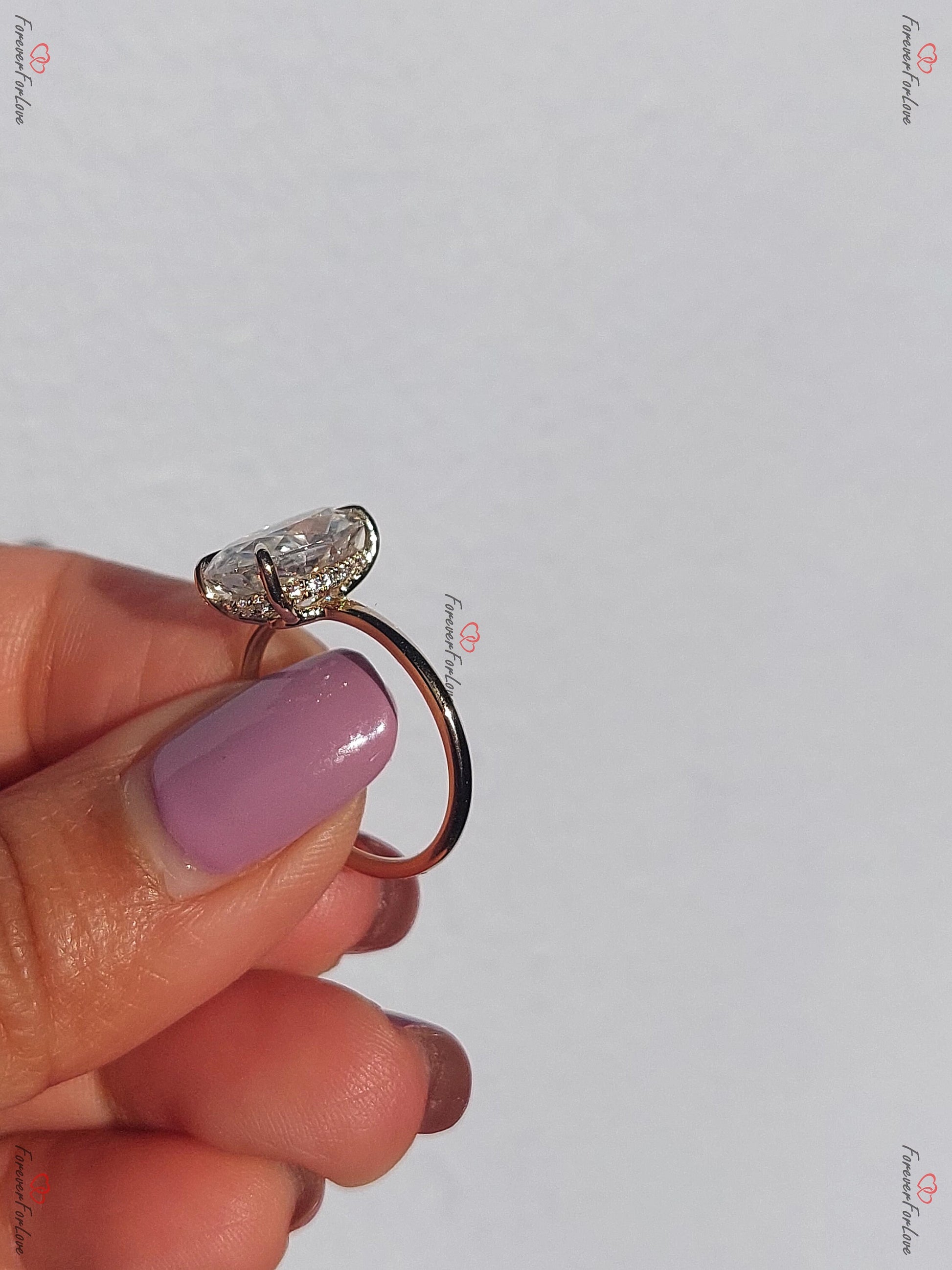 Oval Engagement Ring, 4Ct Hybrid Crushed ice Oval 12.5*8mm Moissanite engagement ring, diamond hidden halo ring, Donut/Low Setting