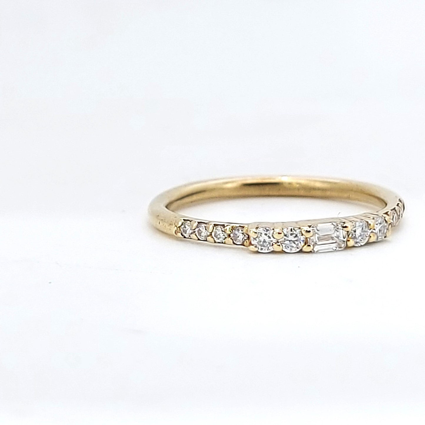 Dainty Baguette Lab Diamond Half Eternity Band Baguette cut Moissanite Brilliant Cut engagement ring in 935 Argentium Silver — custom handcrafted by Forever For Love