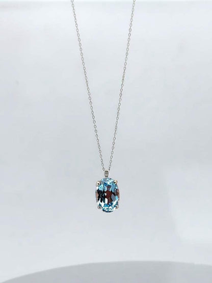 Aquamarin Anhänger Halskette 14K Massives Weißgold Für Damen Oval Geformte Aquamarin Halskette Anhänger, März Geburtsstein Halskette.