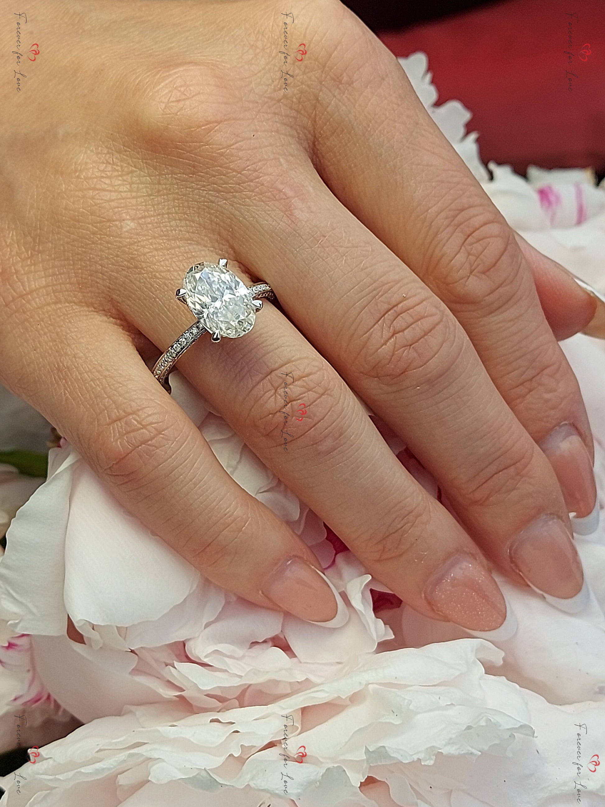 4 Ct Oval Diamond, Moissanite Hidden Halo Engagement Ring