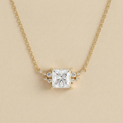 2 Karat E/VVS2 IGI-zertifizierter Prinzess-Schliff Diamant-Solitäranhänger mit Kette. 14 Karat Gelbgold, im Labor gezüchteter Diamant, Perfektes Geschenk
