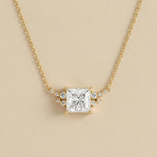 2Carat E/VVS2 IGI Certified Princess Cut Diamond Solitaire Pendant with Chain. 14k Yellow Gold, Lab Grown Diamond, Perfect gift