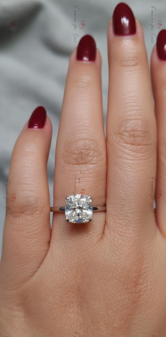 2.2 Ct Cushion Moissanite Hidden Halo Engagement Ring