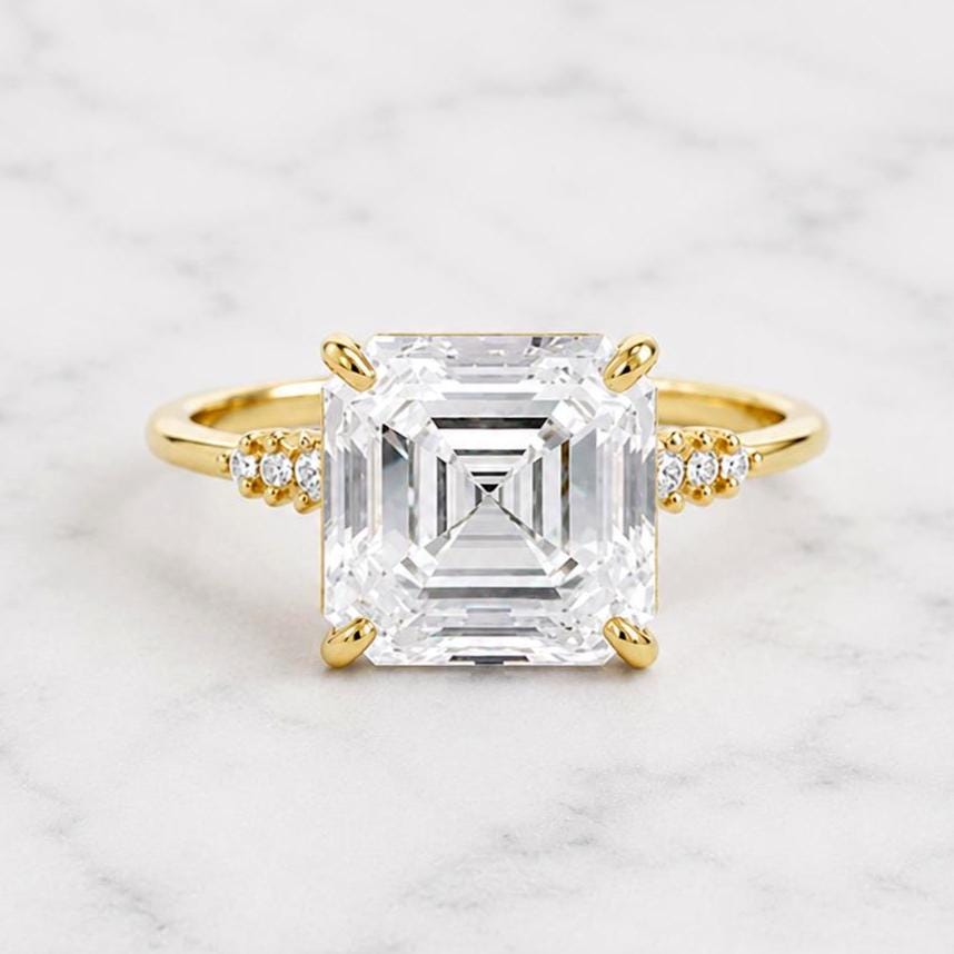 4.1 carat E color VVS2 Clarity IGI CERTIFIED Asscher Cut Lab Grown Diamond Engagement Ring, 14k Yellow Gold, Anniversary Gift for her