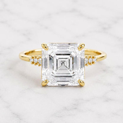 4.1 carat E color VVS2 Clarity IGI CERTIFIED Asscher Cut Lab Grown Diamond Engagement Ring, 14k Yellow Gold, Anniversary Gift for her