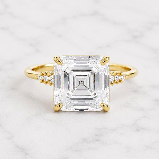 4.1 carat E color VVS2 Clarity IGI CERTIFIED Asscher Cut Lab Grown Diamond Engagement Ring, 14k Yellow Gold, Anniversary Gift for her