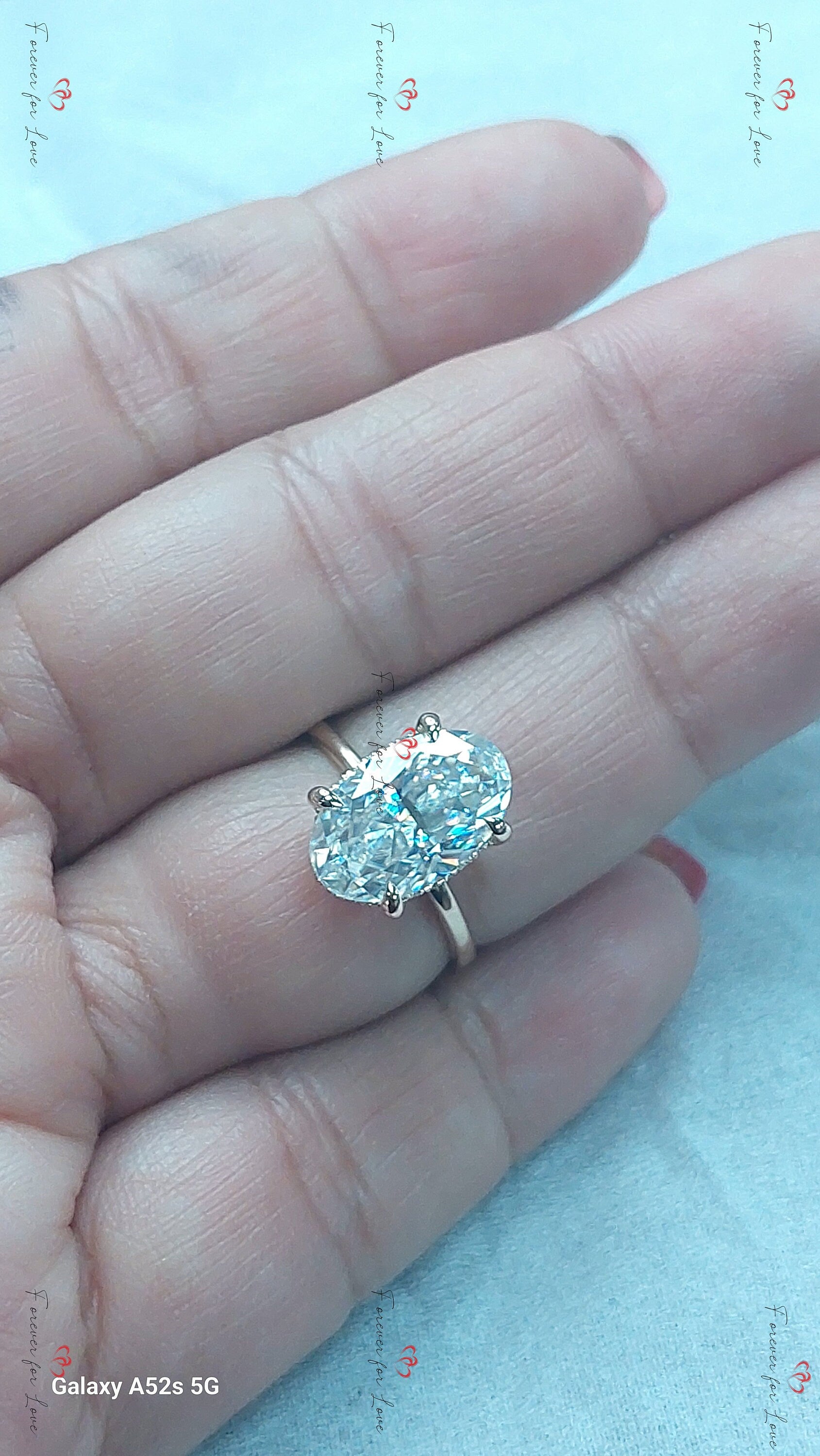6 Ct Oval Diamond, Moissanite Hidden Halo Engagement Ring