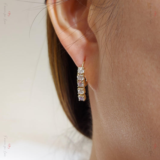 14k Gold and Diamond Hoop Earrings, 3mm Diamond Huggies, Dangling Diamonds, Real Diamonds, 14k Rose, White, Yellow pair earring.