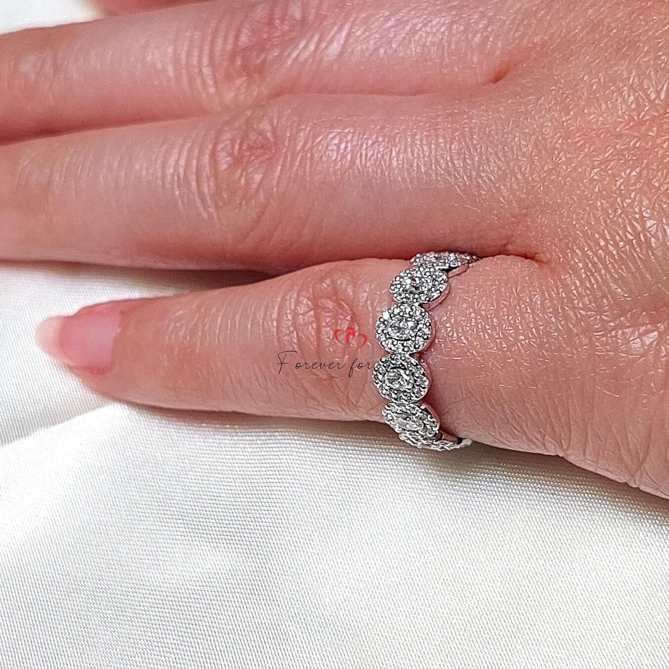 Halo Oval Diamond Wedding Eternity Band, 3*2mm Each Full Eternity 14K Gold Lab Grown Band / Oval Diamond Anniversary Band For Women.