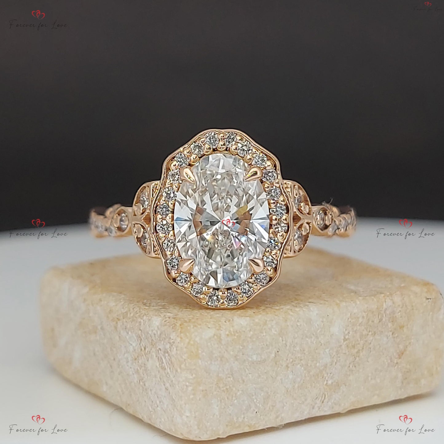 1.5 Ct IGI Certified Oval Diamond Vintage Engagement Ring Oval cut Moissanite Brilliant Cut engagement ring in 935 Argentium Silver — custom handcrafted by Forever For Love