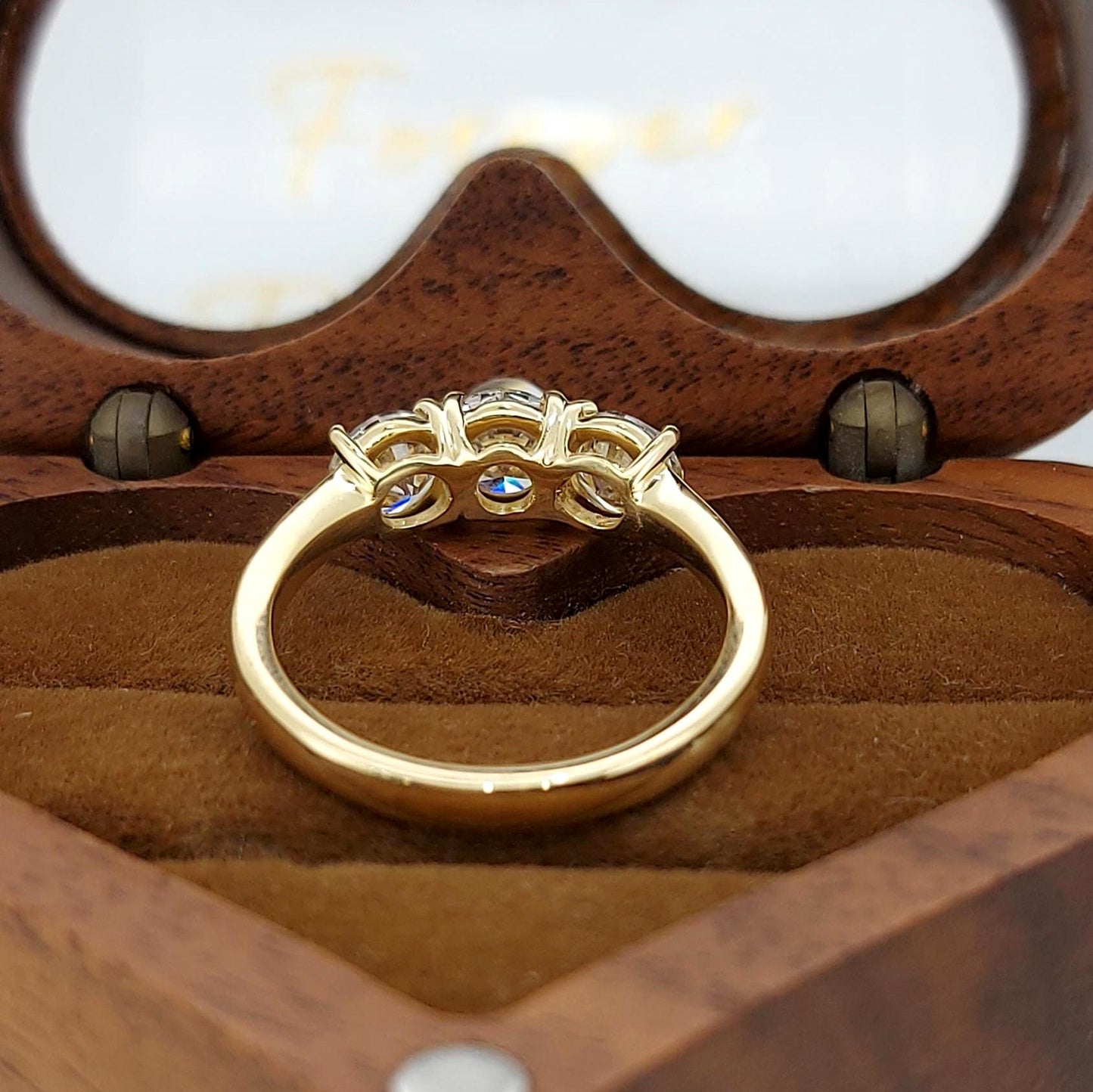 1.5 Ct IGI Certified Round Three Stone Diamond Ring Round cut Moissanite engagement ring in Gold or Platinum — custom handcrafted by Forever For Love