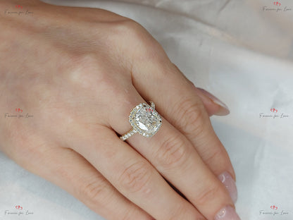 Cushion Diamond, Moissanite Hidden Halo Engagement Ring