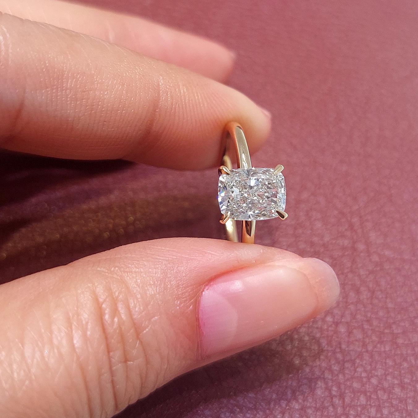 1.8 Ct IGI Certified Cushion Lab Diamond Hidden Halo Engagement Ring